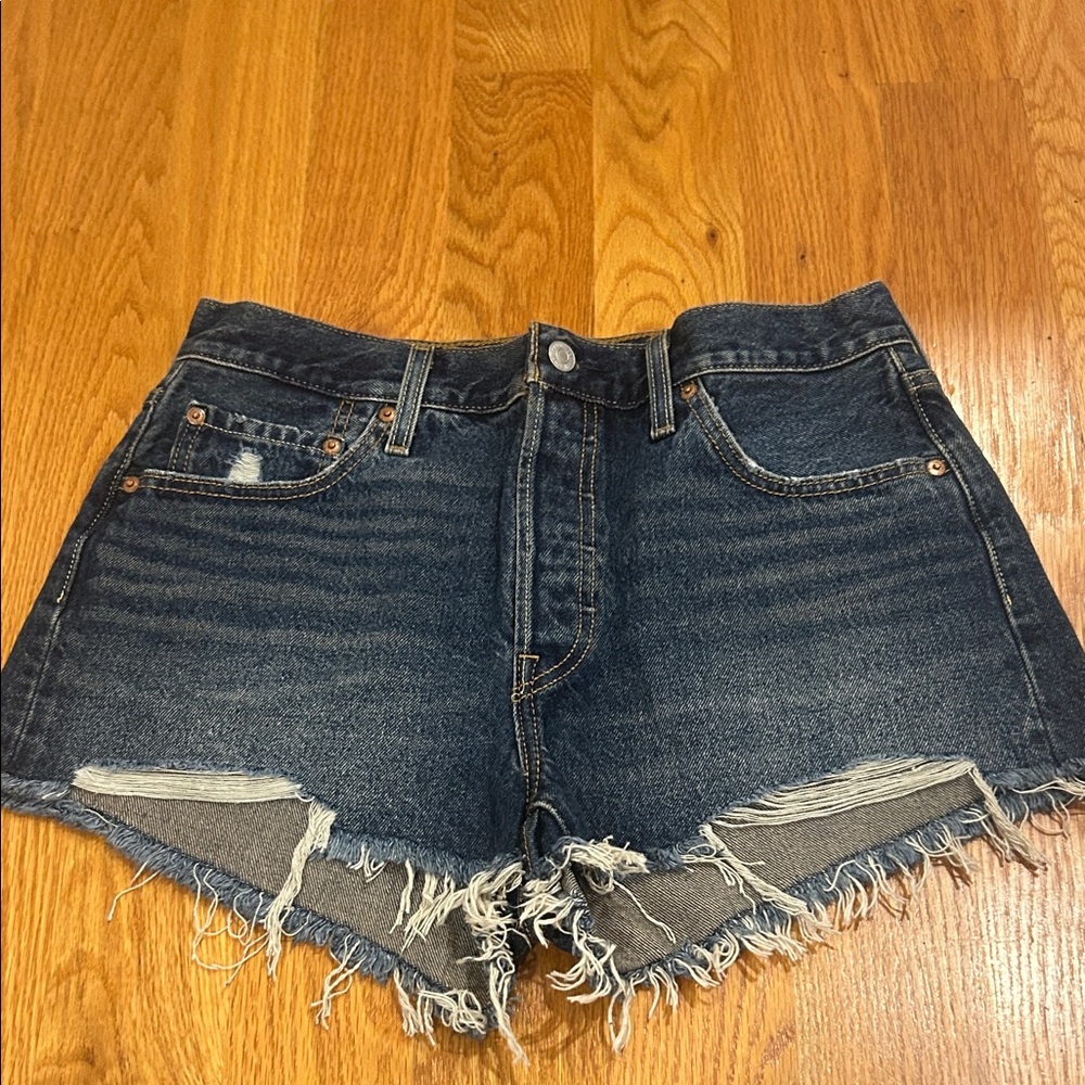 Levi's Dark Blue Distressed Jean Shorts
